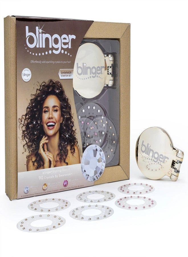 blinger® Shimmer Starter Kit with Gold-Plated blinger Styling Tool & 90 Precision-Cut Glass Crystals – as seen on Shark Tank | Hair-Safe Accessories for Women | Hair Jewelry for Parties & Gifts - Image 1